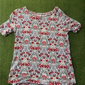 LOFT Red and Blue Patterned Short Sleeve Top